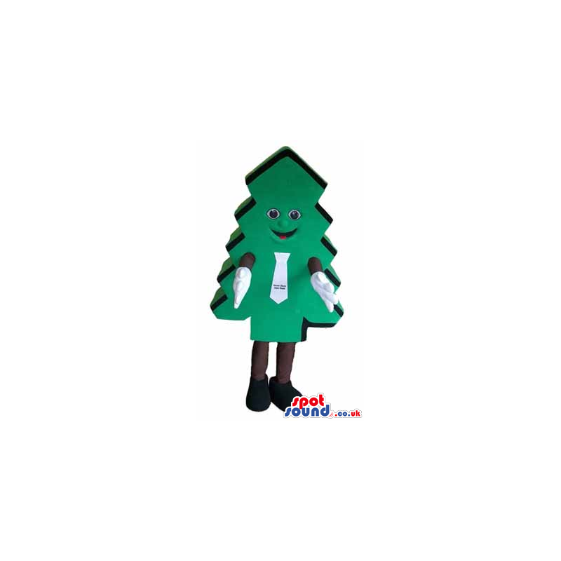 Big Green Tree Mascot Wearing A Tie With Funny Small Face -