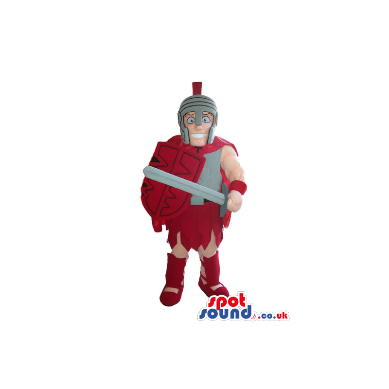 Ancient Roman Soldier Mascot Wearing A Helmet And Red Clothes -