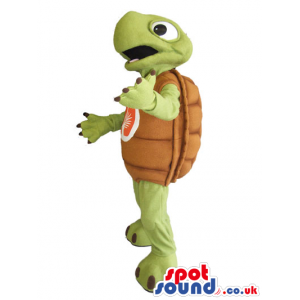 Turtle Animal Mascot With A Logo On Its Front Shell - Custom