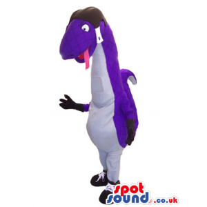 Purple Plush Snake Mascot With Long Tongue And A Helmet -