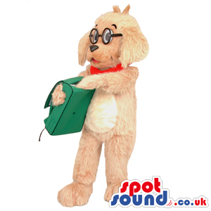 Brown Dog Animal Mascot Wearing Glasses And School Bag - Custom