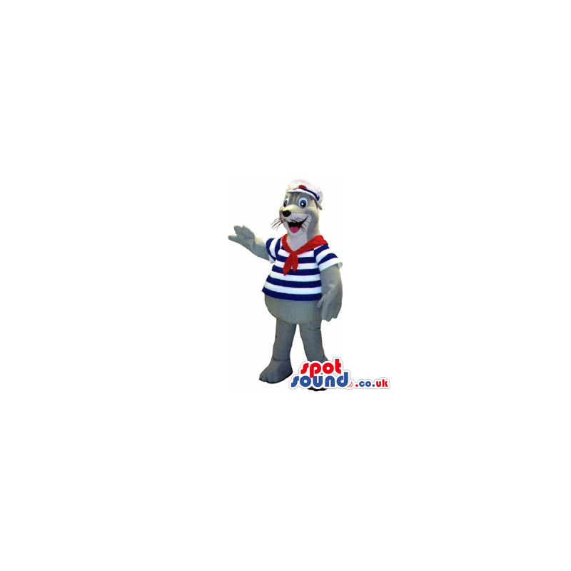 Grey Seal Water Animal Mascot Wearing Sailor Clothes - Custom