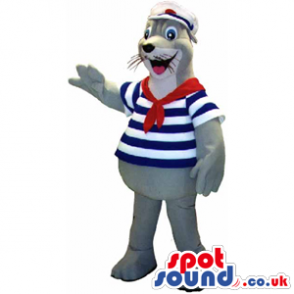 Grey Seal Water Animal Mascot Wearing Sailor Clothes - Custom
