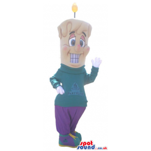 Big Candle Mascot Wearing A Sweater And Purple Pants - Custom