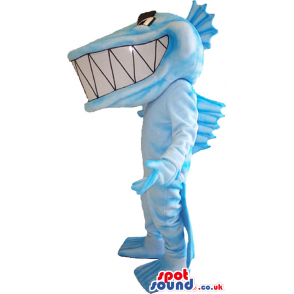 Blue And White Fish Plush Mascot With Fins And Giant Teeth -