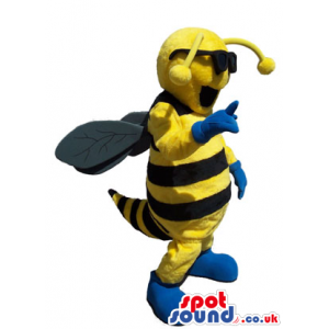 Cool Bee Insect Mascot Wearing Sunglasses And Gloves - Custom