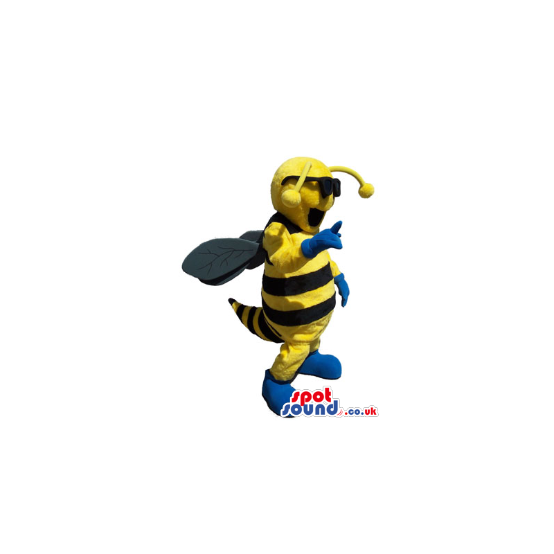 Cool Bee Insect Mascot Wearing Sunglasses And Gloves - Custom