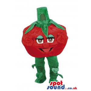 Lovely tomato mascot with hands and legs showing his tongue -