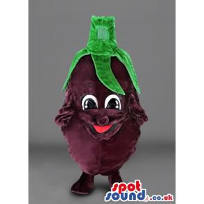 Purple egg plant mascot with green hair in her head - Custom