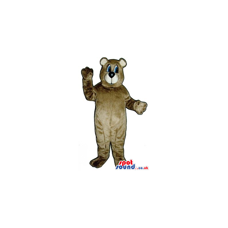 All Brown Bear Animal Plush Mascot With Blue Eyes And Beige