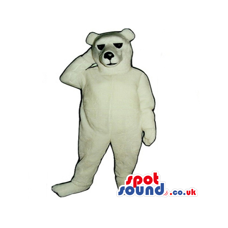 All White Plain Polar Bear Mascot With Black Eyes And Nose -