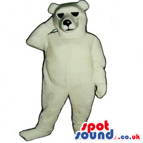 All White Plain Polar Bear Mascot With Black Eyes And Nose -