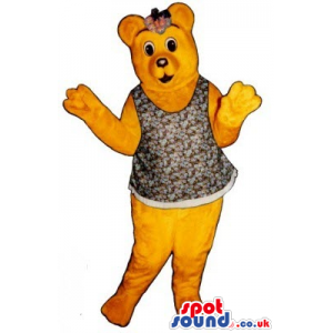 Brown Girl Bear Mascot Wearing A Dress And A Ribbon - Custom