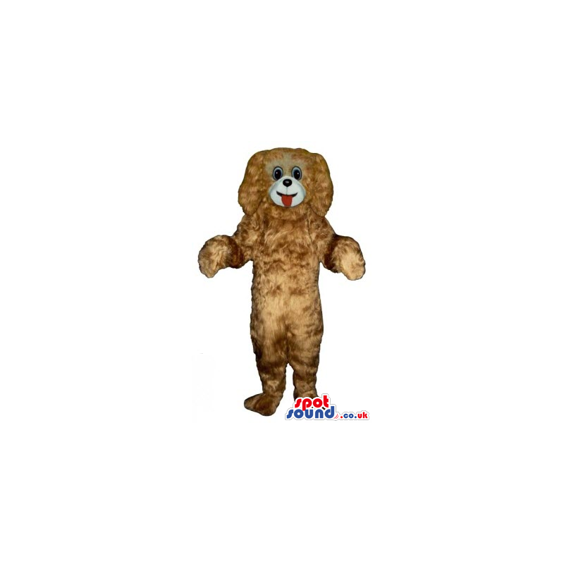 All Brown Plush Dog Mascot With White Mouth And Red Tongue -