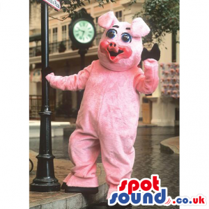 Pink Pig Animal Plush Mascot With Big Smiles And Blue Eyes