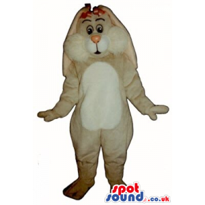 Beige Rabbit Bunny Mascot With Long Ears And Round White Belly