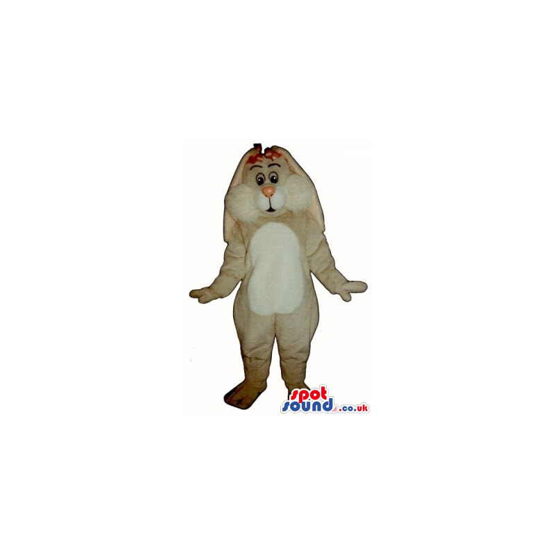 Beige Rabbit Bunny Mascot With Long Ears And Round White Belly