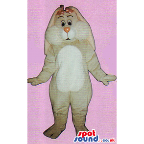 Beige Rabbit Bunny Mascot With Long Ears And Round White Belly