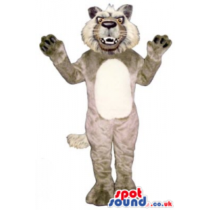 Furious Grey Wildcat Plush Animal Mascot With A White Belly -