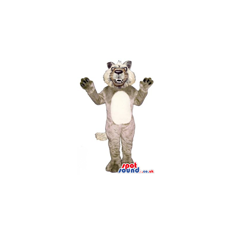 Furious Grey Wildcat Plush Animal Mascot With A White Belly -