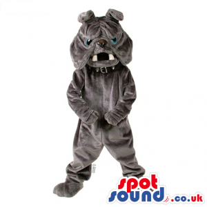 All Grey Bulldog Plush Animal Pet Mascot With Two White Teeth -