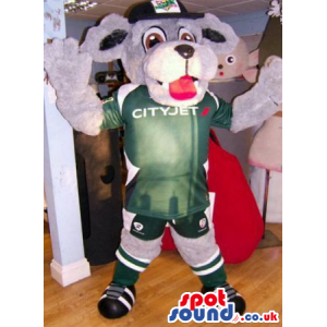 Grey Dog Pet Animal Mascot Wearing Sports Soccer Clothes -