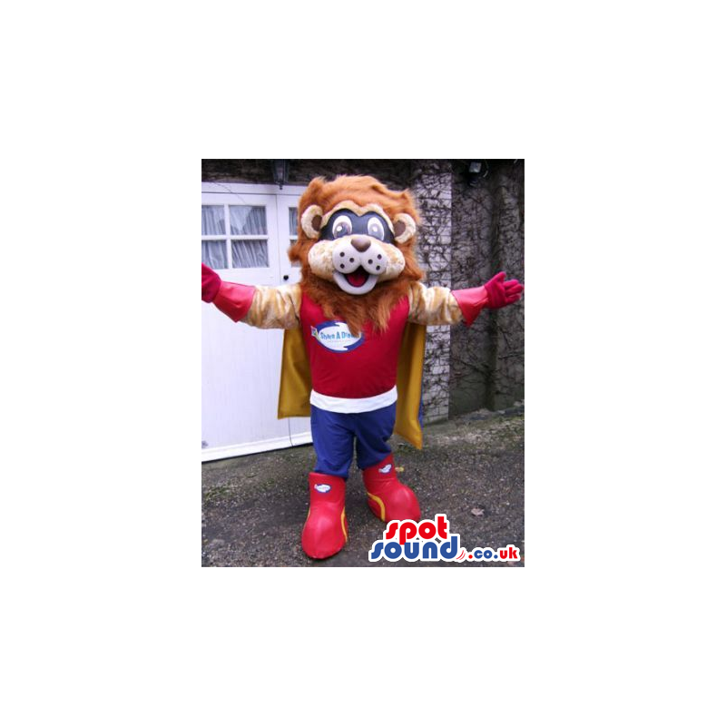 Brown Lion Animal Plush Mascot With Super Hero Clothes - Custom