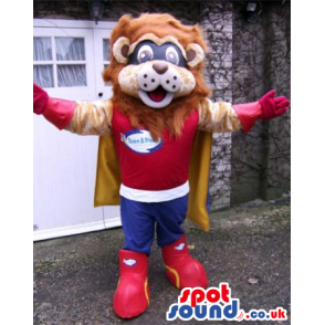 Brown Lion Animal Plush Mascot With Super Hero Clothes - Custom