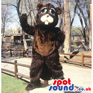 All Brown Beaver Animal Plush Mascot With Blue Eyes - Custom