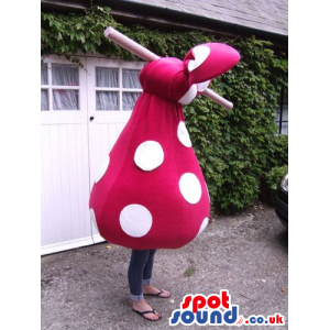 Big Funny Red Sack On A Stick Mascot With Big White Dots -