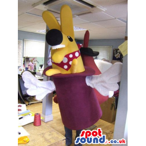 Huge Yellow Rabbit In A Top Hat Mascot With Big Black Nose -