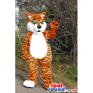 Orange Tiger Animal Plush Mascot With Round White Belly -