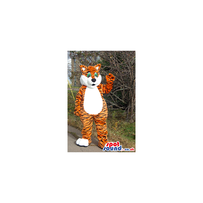 Orange Tiger Animal Plush Mascot With Round White Belly -