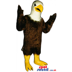 Brown And White Eagle Bird Mascot With Yellow Beak And Legs -