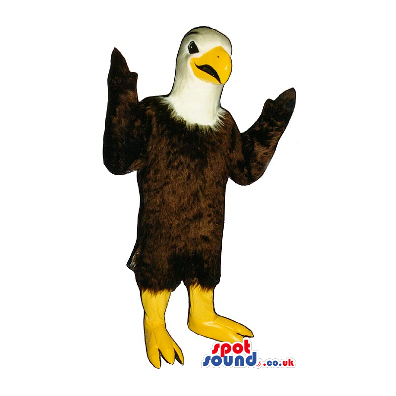 Brown And White Eagle Bird Mascot With Yellow Beak And Legs -
