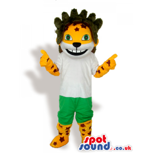 Fantasy Tiger Animal Mascot With S Wearing Green Shorts -