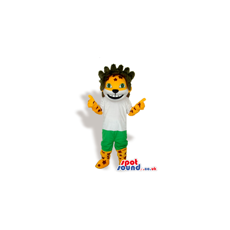 Fantasy Tiger Animal Mascot With S Wearing Green Shorts -