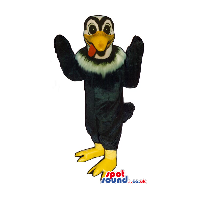 Funny Black And Beige Bird Plush Mascot Showing Its Tongue -