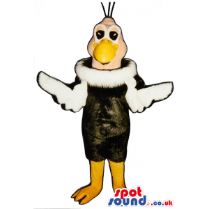 Funny Black And White Bird Mascot With Three Standing Hairs -