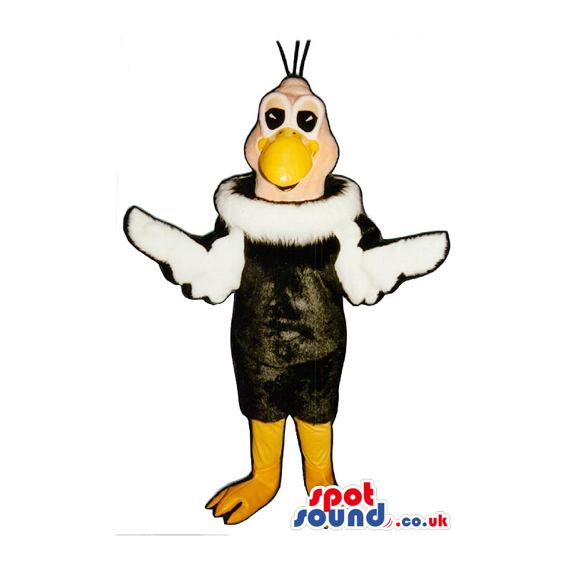 Funny Black And White Bird Mascot With Three Standing Hairs -