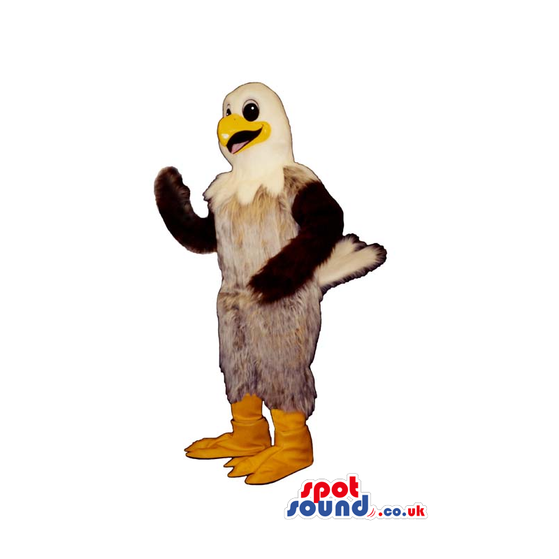 Funny Beige Hairy Bird Mascot With An American Eagle Head -