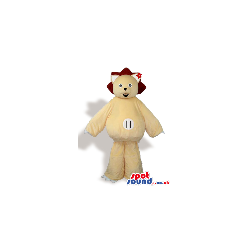 Light Brown Teddy Bear Animal Plush Mascot With A Red Flower -