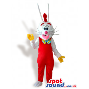 Roger Rabbit Cartoon Character Mascot Wearing Overalls - Custom
