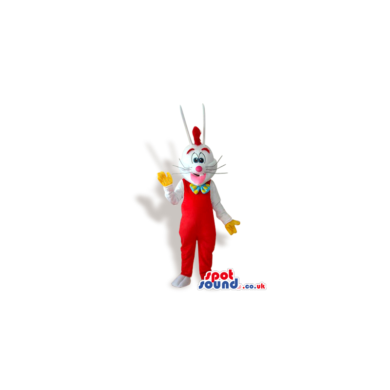 Roger Rabbit Cartoon Character Mascot Wearing Overalls - Custom