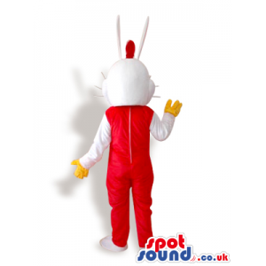 Roger Rabbit Cartoon Character Mascot Wearing Overalls - Custom