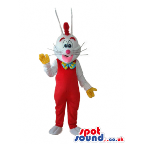 Roger Rabbit Cartoon Character Mascot Wearing Overalls - Custom