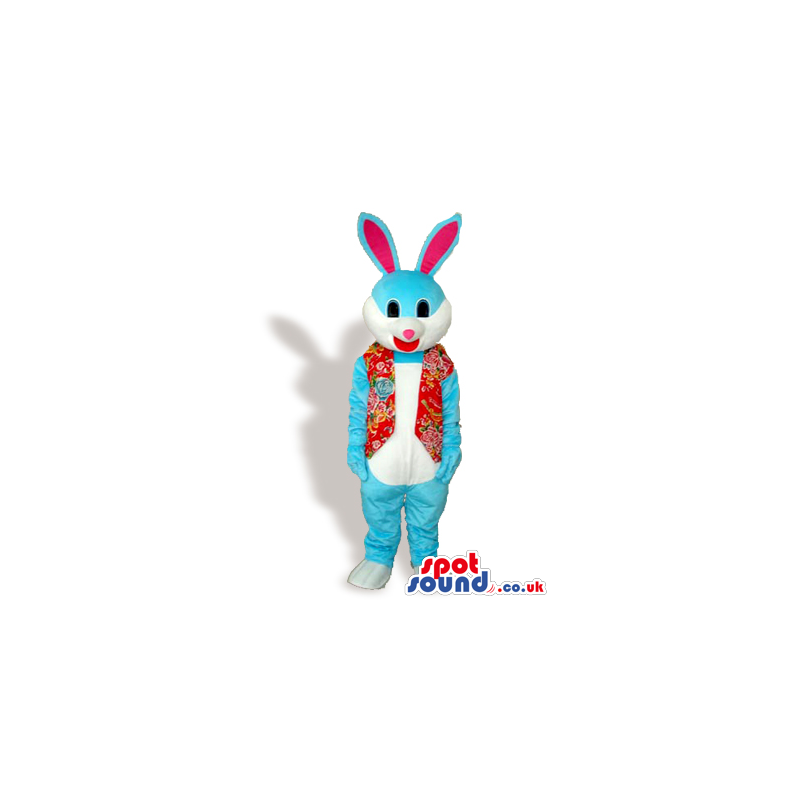 Blue Rabbit Animal Plush Mascot Wearing A Red Vest - Custom