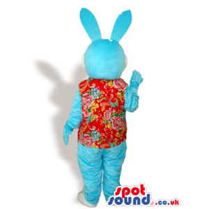 Blue Rabbit Animal Plush Mascot Wearing A Red Vest - Custom