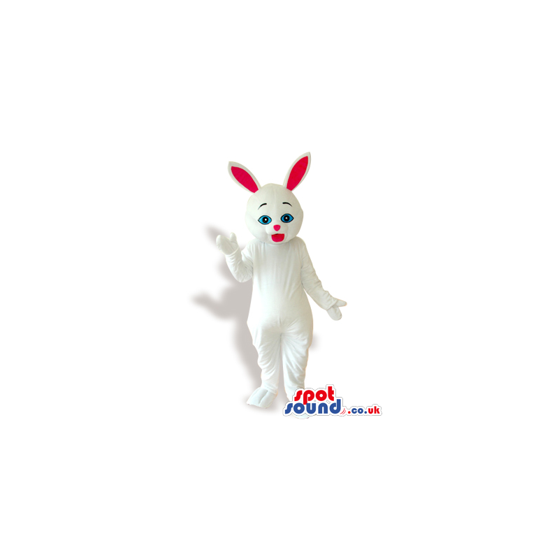 All White Rabbit Animal Plush Mascot With Pink Ears - Custom