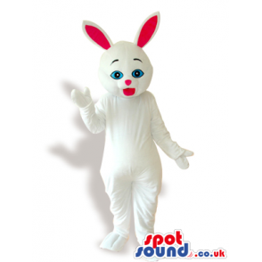All White Rabbit Animal Plush Mascot With Pink Ears - Custom